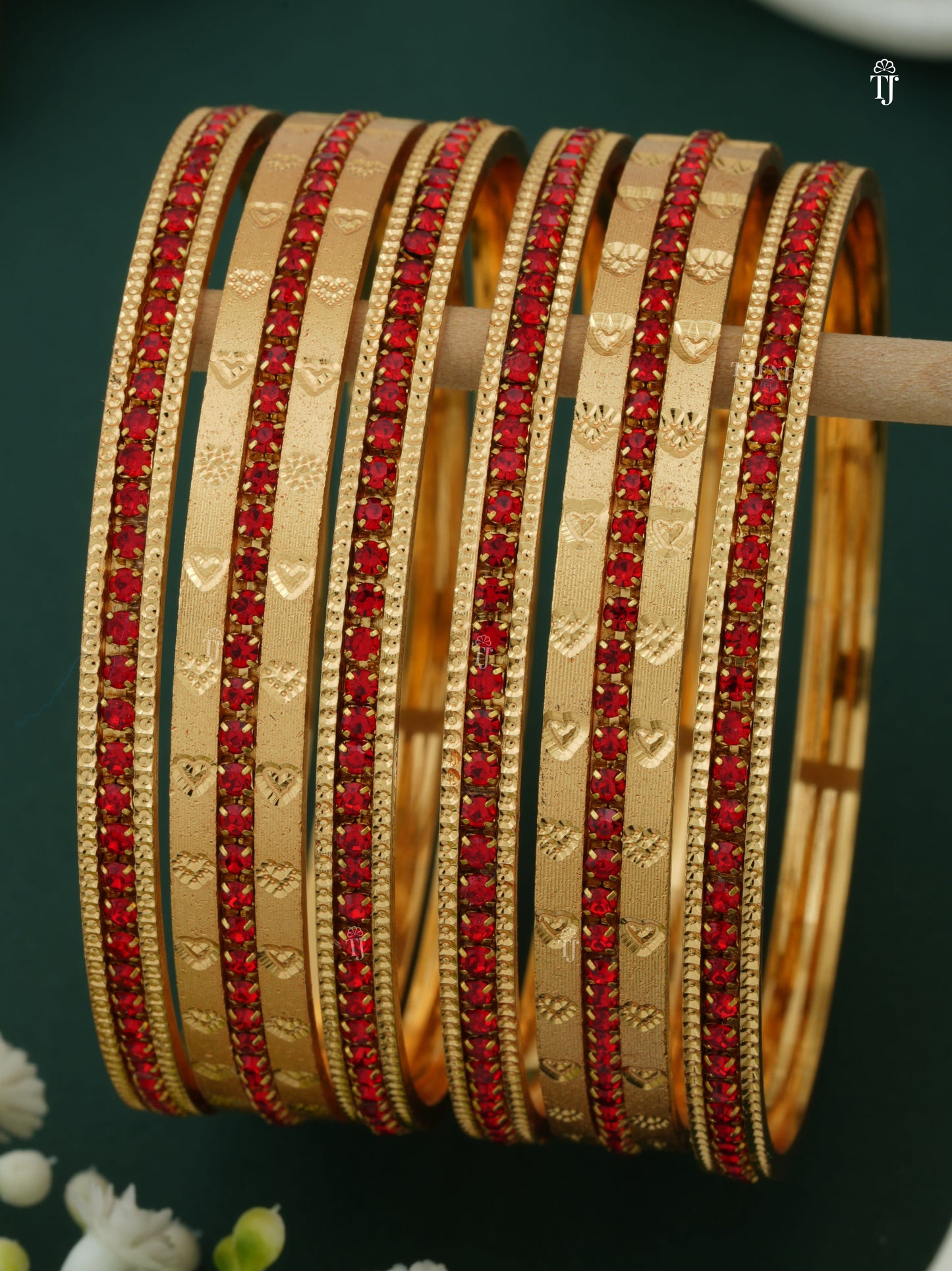 Women CNC Bangles with Diamond | Red Heart Design Bangle Set for Women