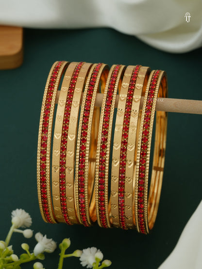 Women CNC Bangles with Diamond | Red Heart Design Bangle Set for Women