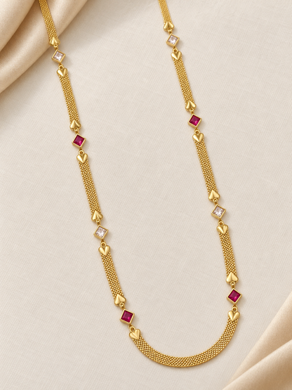 Ruby & AD Square Stone Gold-Plated Long Chain for Women