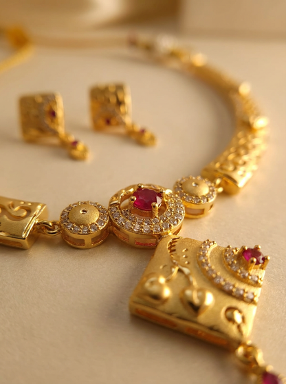 Real Look Necklace Sets for Women | High Gold Plated AD Diamond Necklace (1 Set)