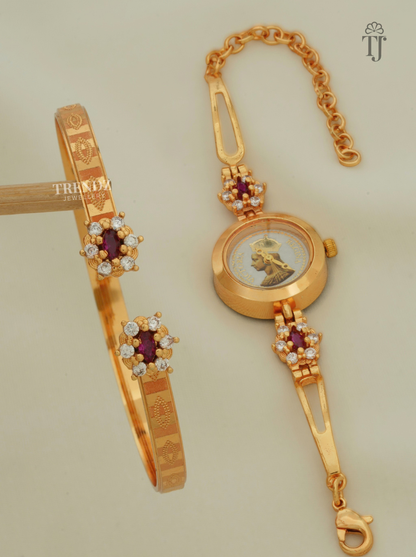 Adjustable kada watch set showing openable kada, watch strap, hook lock and extra chain
