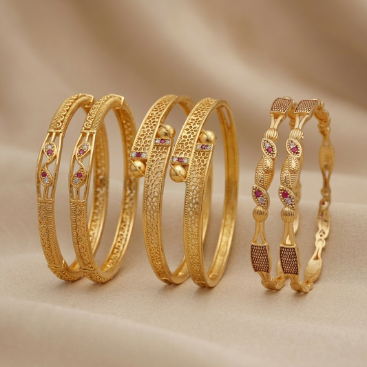 Premium Artificial Brass Bangles | Stylish Bangles for Daily Wear | Combo Set of 6 Pcs (3 Pairs)