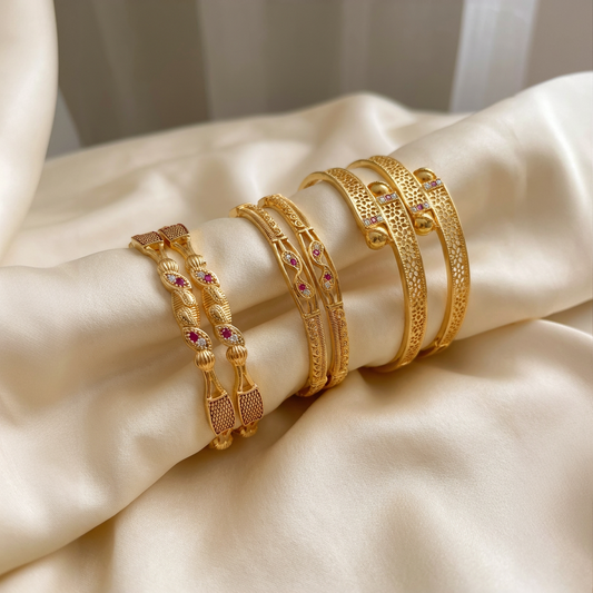 Premium Artificial Brass Bangles | Stylish Bangles for Daily Wear | Combo Set of 6 Pcs (3 Pairs)
