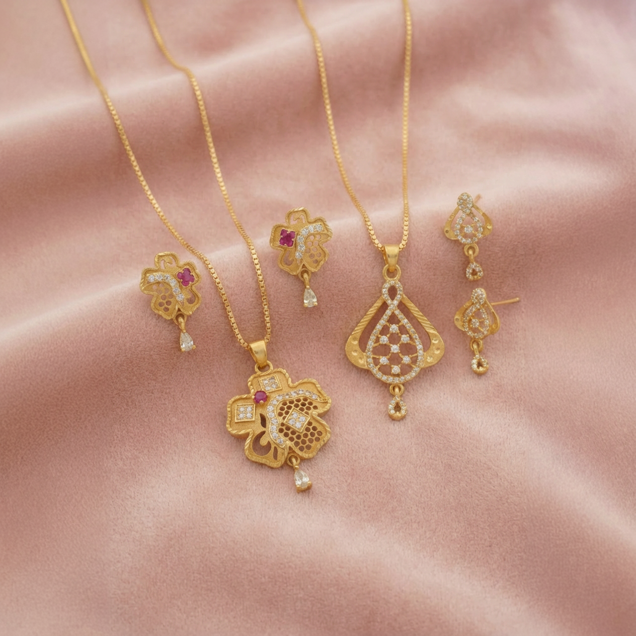 Daily Wear Gold Finish Pendant & Earrings Combo Set | Luxurious Pendant and Earrings Set for Women