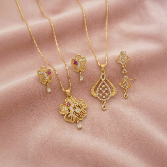 Daily Wear Gold Finish Pendant & Earrings Combo Set | Luxurious Pendant and Earrings Set for Women