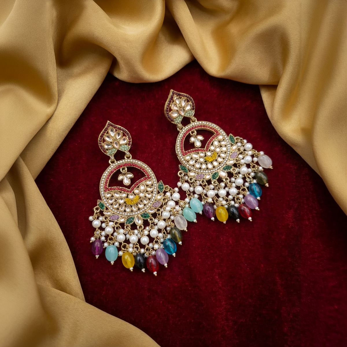 Stunning Multicolor Stone Chandbali Earrings