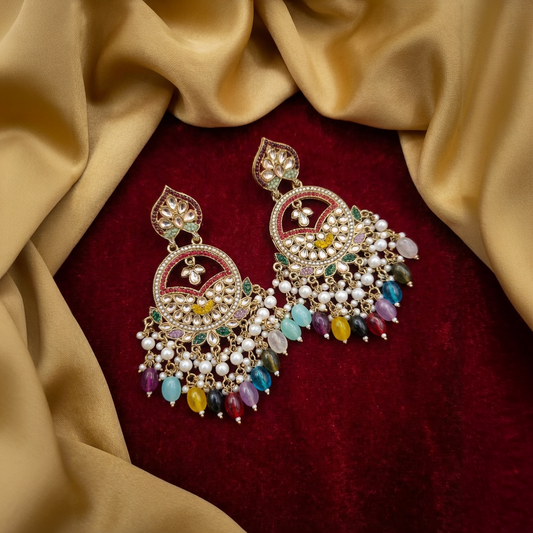 Stunning Multicolor Stone Chandbali Earrings