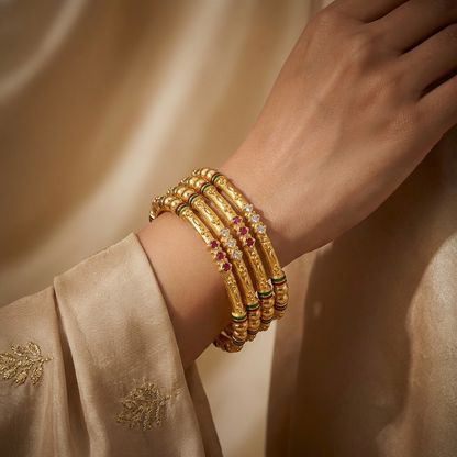 Stylish Daily Wear Bangles With Ruby-White  Stones Pack Of 4 Pis