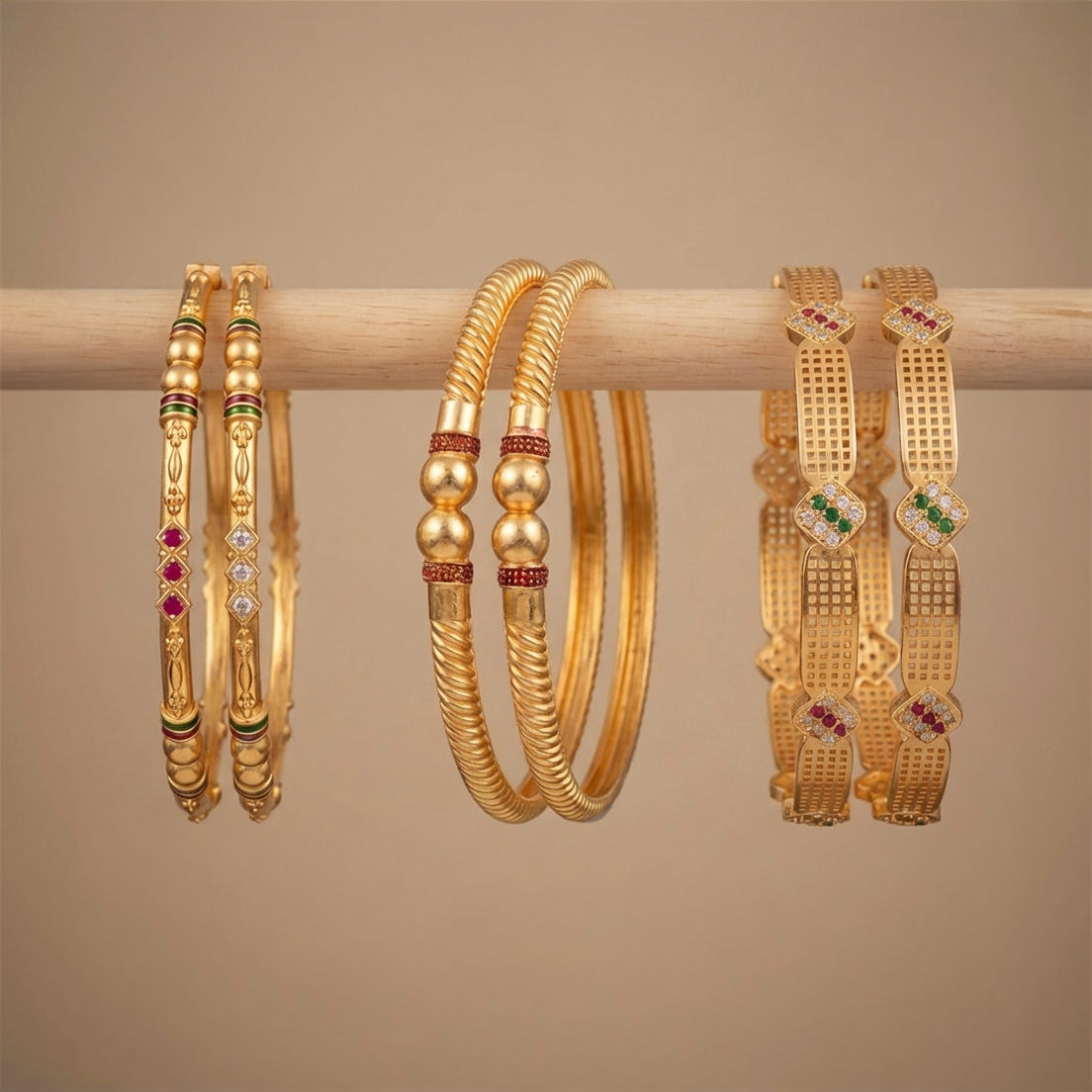 Gold Plated Daily Wear Bangles | Unique & Stylish Bangles for Everyday Use Combo Set of 6 Pcs (3 Pairs)