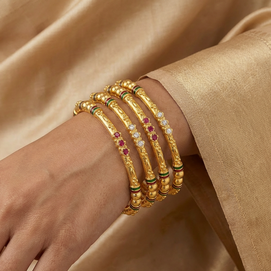 Stylish Daily Wear Bangles With Ruby-White  Stones Pack Of 4 Pis