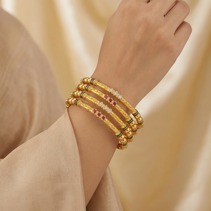 Stylish Daily Wear Bangles With Ruby-White  Stones Pack Of 4 Pis