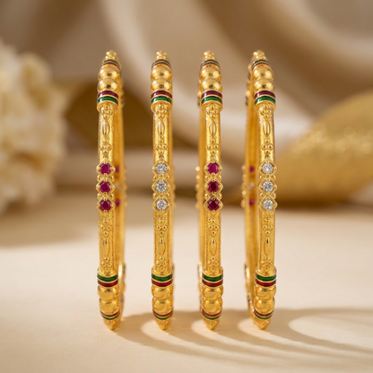 Stylish Daily Wear Bangles With Ruby-White  Stones Pack Of 4 Pis