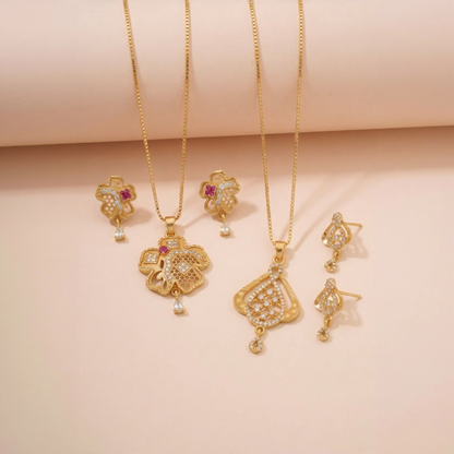 Daily Wear Gold Finish Pendant & Earrings Combo Set | Luxurious Pendant and Earrings Set for Women