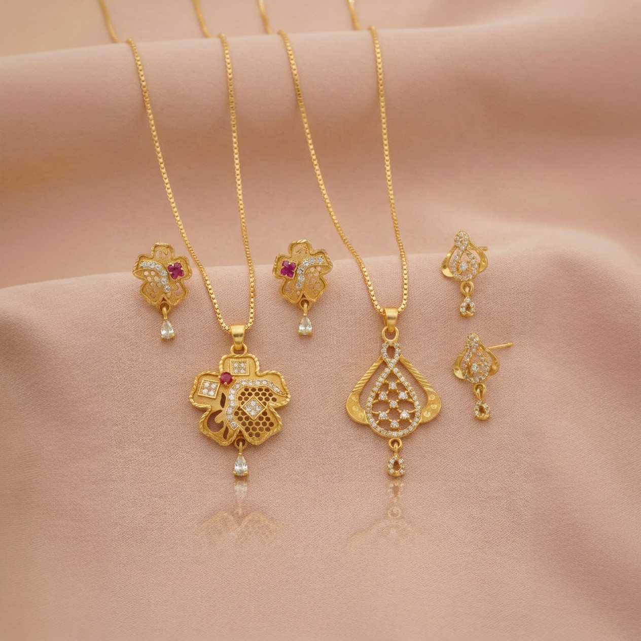 Daily Wear Gold Finish Pendant & Earrings Combo Set | Luxurious Pendant and Earrings Set for Women