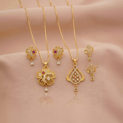 Daily Wear Gold Finish Pendant & Earrings Combo Set | Luxurious Pendant and Earrings Set for Women