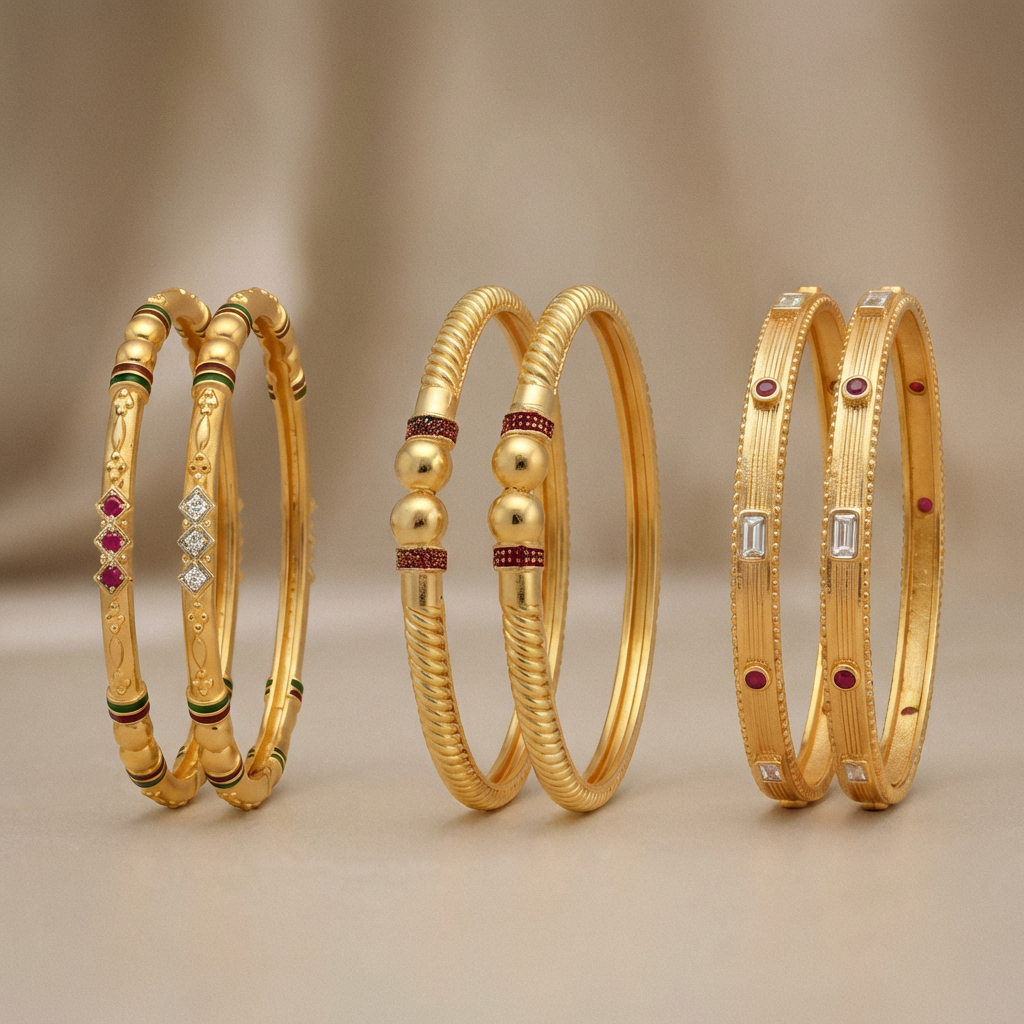 Premium Artificial Brass Bangles | Stylish Bangles for Daily Wear | Combo Set of 6 Pcs (3 Pair)