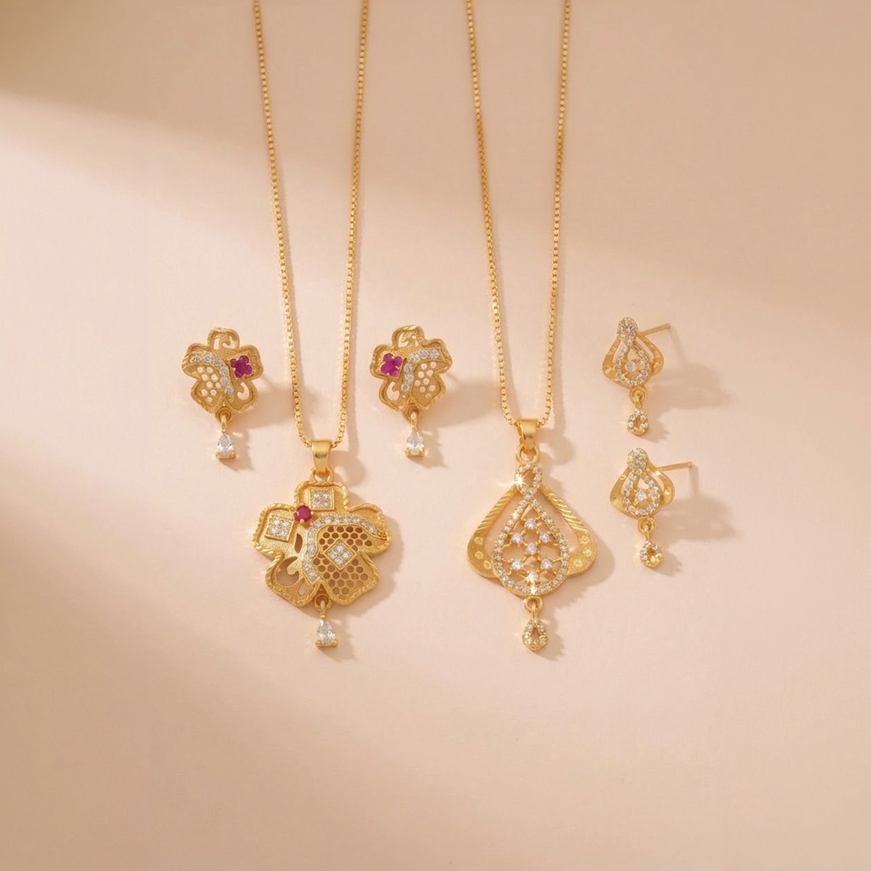 Daily Wear Gold Finish Pendant & Earrings Combo Set | Luxurious Pendant and Earrings Set for Women