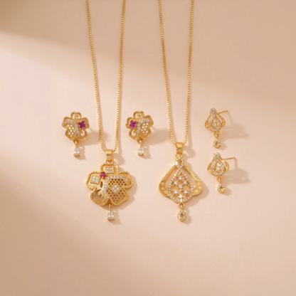 Daily Wear Gold Finish Pendant & Earrings Combo Set | Luxurious Pendant and Earrings Set for Women
