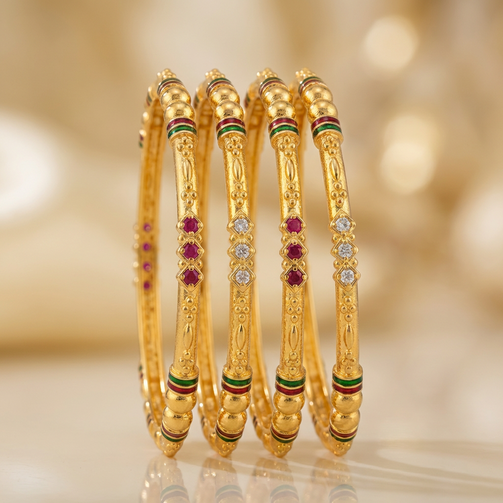 Stylish Daily Wear Bangles With Ruby-White  Stones Pack Of 4 Pis