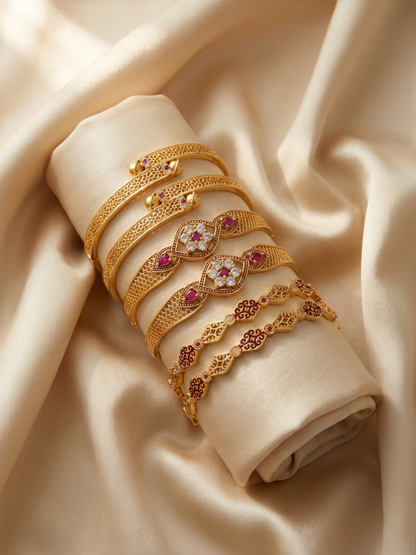 Premium Artificial Brass Bangles | Stylish Bangles for Daily Wear | Combo Set of 6 Pcs (3 Pairs)