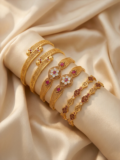 Premium Artificial Brass Bangles | Stylish Bangles for Daily Wear | Combo Set of 6 Pcs (3 Pairs)