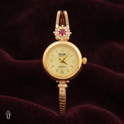Adjustable Gold-Tone Floral Watch & Bracelet Combo Set For Women | 1 Pair Bracelet + 1 Watch Set
