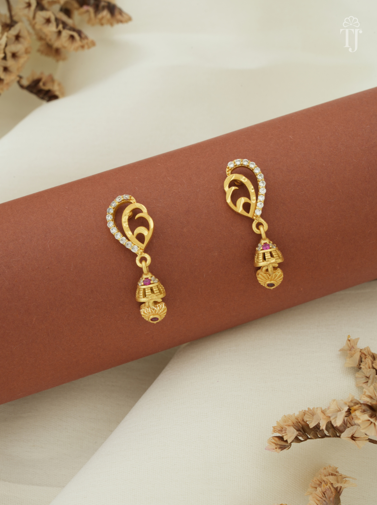 Earrings for girls artificial, mango design AD stone top with small gold jhumka drop