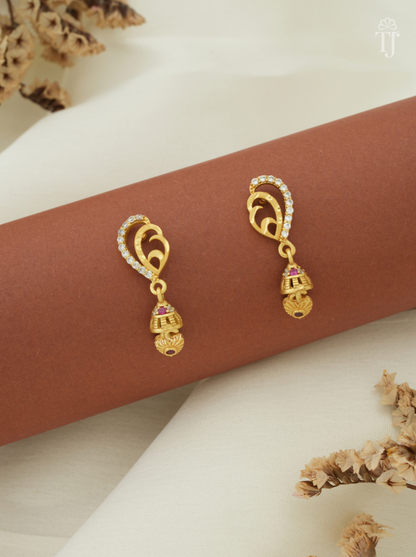 Earrings for girls artificial, mango design AD stone top with small gold jhumka drop