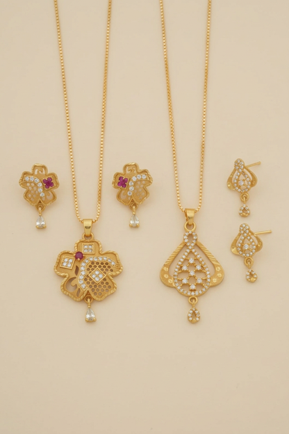 Daily Wear Gold Finish Pendant & Earrings Combo Set | Luxurious Pendant and Earrings Set for Women