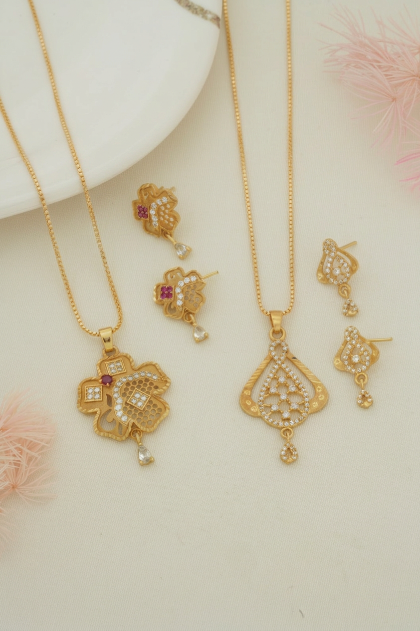 Daily Wear Gold Finish Pendant & Earrings Combo Set | Luxurious Pendant and Earrings Set for Women