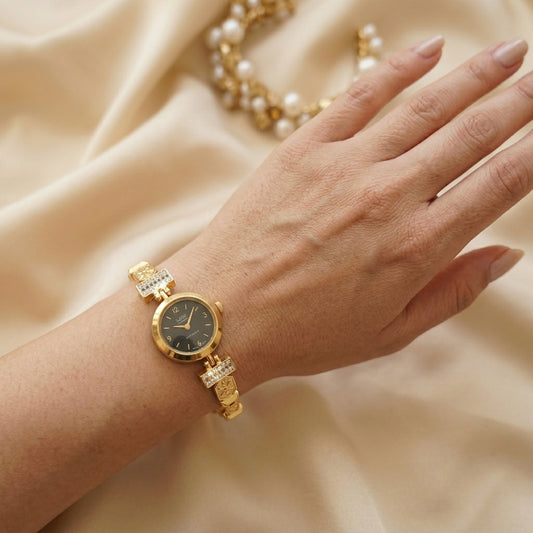 Royal Look Gold Plated Crystal Studded Bracelet Watch