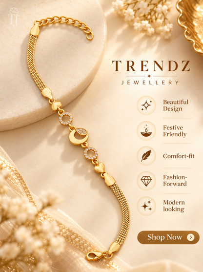 Moon bracelet with AD stones and flat chain, Trendz Jewellery