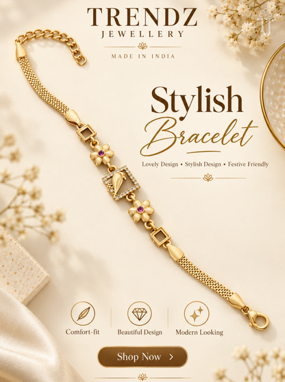Parrot bracelet for women with pink stone flowers and mesh chain, Trendz Jewellery