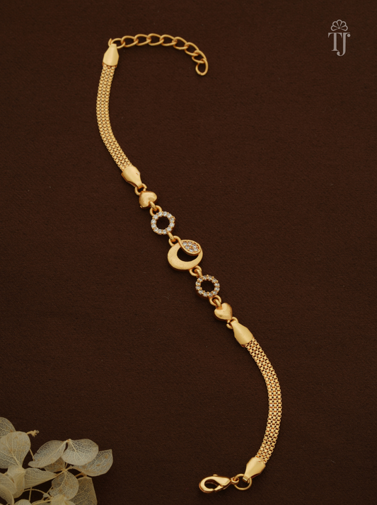  gold moon charm with AD stone drop, stone rings and heart links