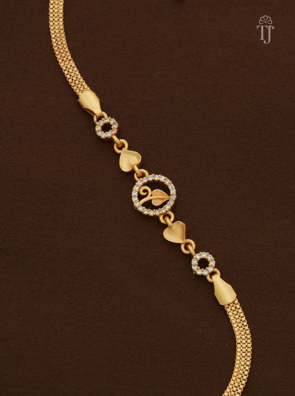 Round Leaf Charm AD Stone Gold Plated Bracelet for Women