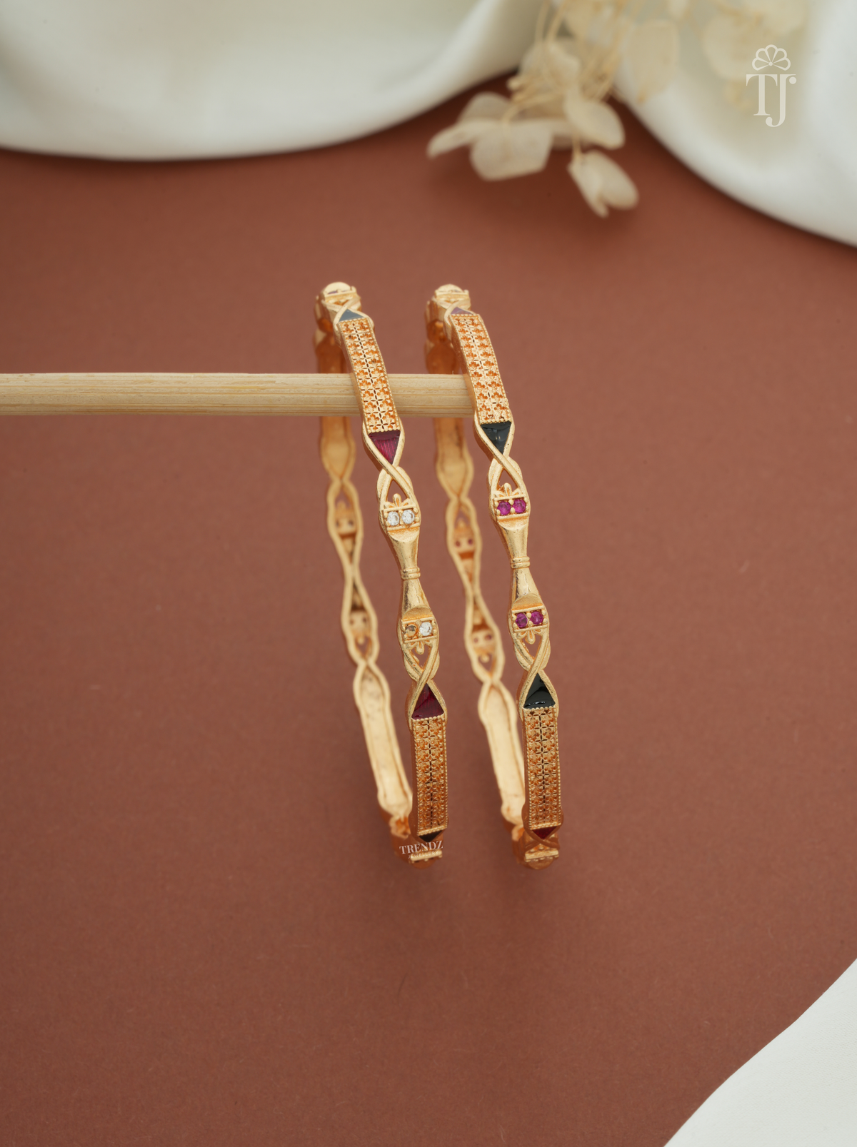 Meena AD Stone Twisted Bangles for Women (1 Pair)