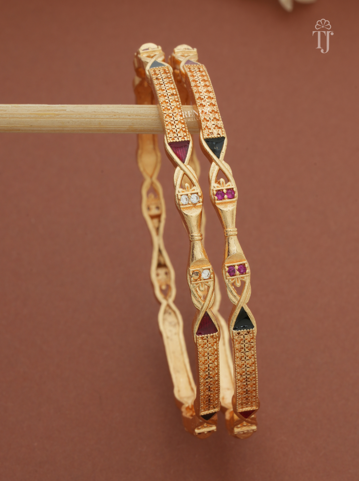 Meena AD Stone Twisted Bangles for Women (1 Pair)
