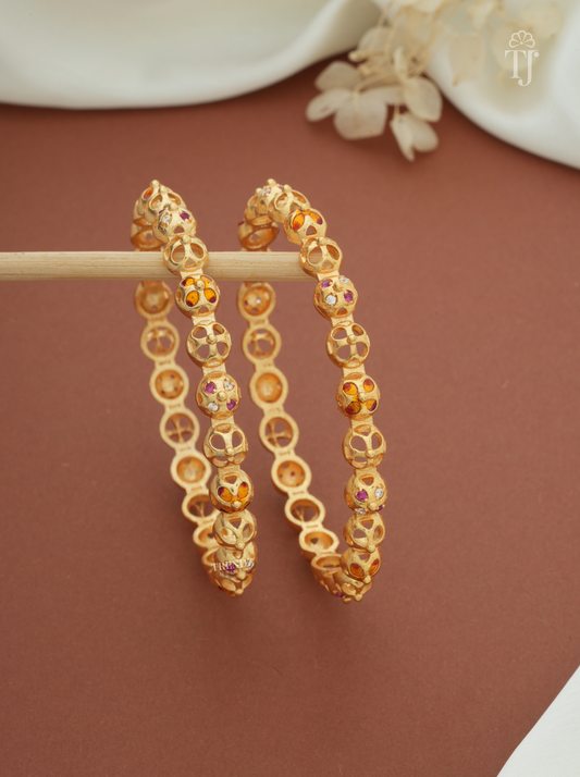Orange Pink Stone Beaded Bangles for Women (1 Pair)