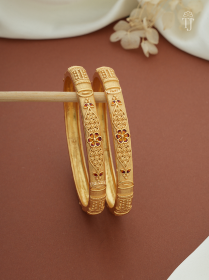 Antique Finish Maroon Flower Bangles for Women (1 Pair)