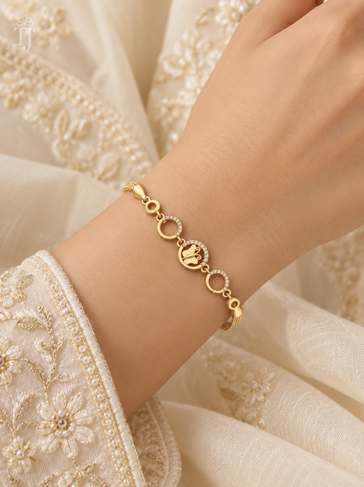 Crown Motif Round Gold Plated Trendy Daily Wear Bracelet for Ladies | AD Diamond Designer Hand Bracelet