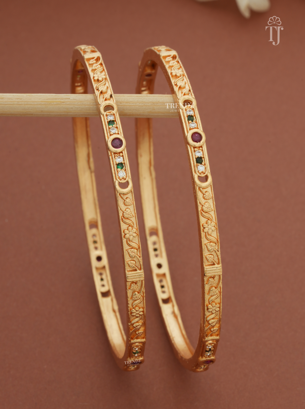 Pink Green Stone Artificial Bangles for Women (1 Pair)