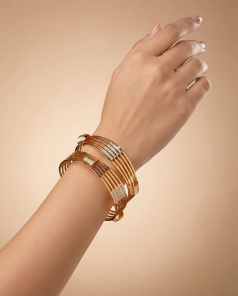 Stylish American Diamond Bangles With Micro Gold Finish Pack Of 2 Piece (1 Pair)
