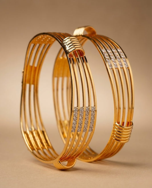 Stylish American Diamond Bangles With Micro Gold Finish Pack Of 2 Piece (1 Pair)