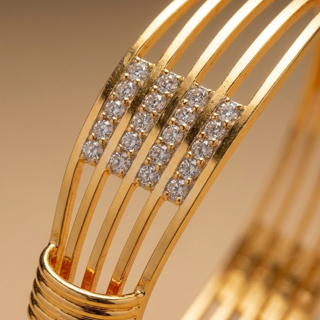 Stylish American Diamond Bangles With Micro Gold Finish Pack Of 2 Piece (1 Pair)