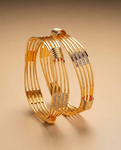Stylish American Diamond Bangles With Micro Gold Finish Pack Of 2 Piece (1 Pair)