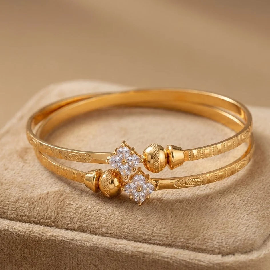 Gold Plated Bracelet Watch with Diamond Bracelet Combo