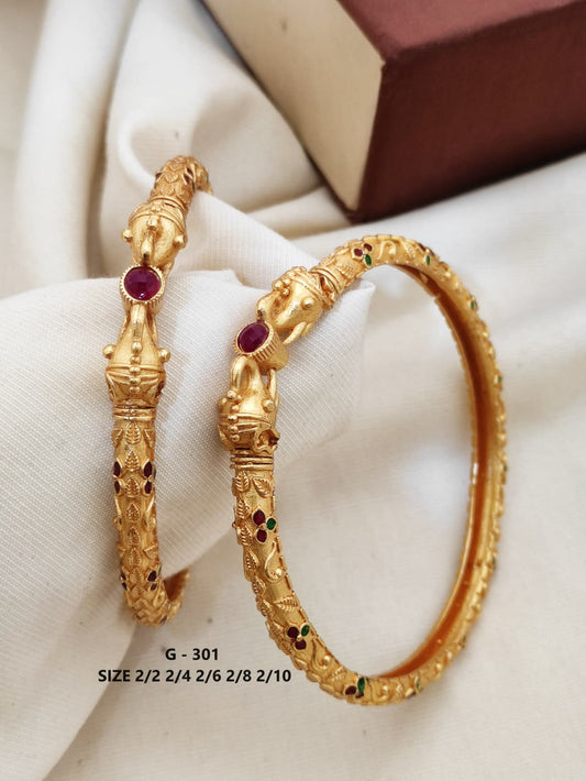 Stylish Hathi Mora Bangles With Matt Finish Gold Pack Of 2 Piece (1 Pair)